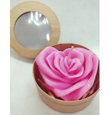 Аромасвеча Роза-Сердце Розовая в буковой шкатулке