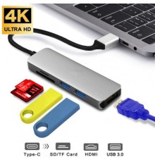 USB хаб на HDMI 2 USB 3.0 SD TF Card Reader перехідник для MacBook адаптер для Apple Type-C на HDMI 2 USB 3.0 PAVLYSH H2