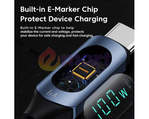 Кабель для швидкого заряджання Toocki Type-C Power Delivery Fast Charge PD, QC3.0 100w з дисплеєм Black, 2 метри Кабель для швидкого заряджання Toocki Type-C Power Delivery Fast Charge PD, QC3.0 100w з дисплеєм Black, 2 метри