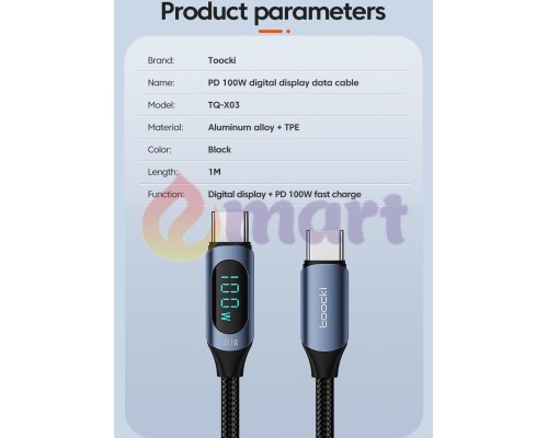 Кабель Toocki Type-C PD 100w Fast Charge (з дисплеєм) Black, 1 метр Кабель Toocki Type-C PD 100w Fast Charge (з дисплеєм) Black, 1 метр