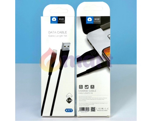 Кабель для заряджання IPhone WUW X177 Lightning to USB Black міцний кабель для IPhone 1м