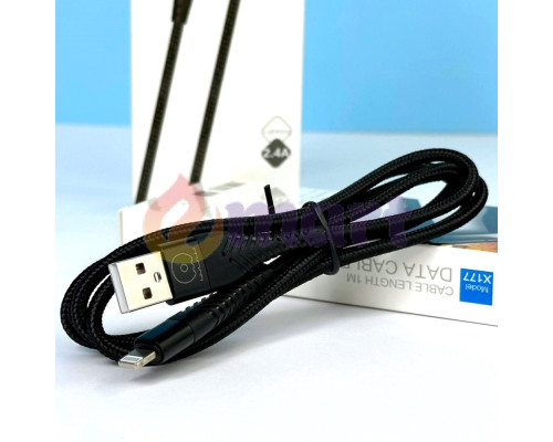 Кабель для заряджання IPhone WUW X177 Lightning to USB Black міцний кабель для IPhone 1м