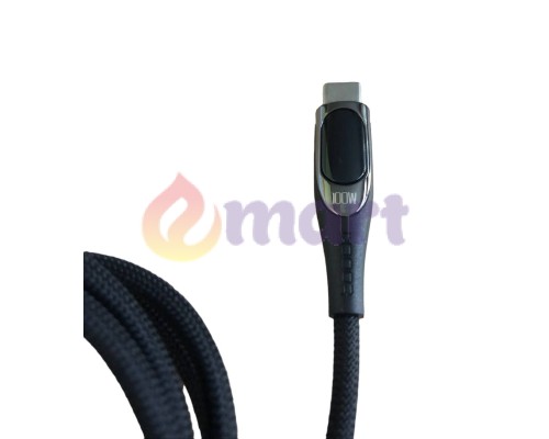 Кабель для швидкого заряджання Toocki Type-C Power Delivery Fast Charge PD, QC3.0 100w з дисплеєм Black, 1 метр