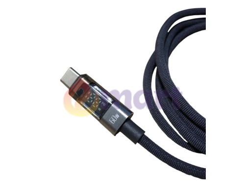 Кабель для швидкого заряджання Toocki Type-C Power Delivery Fast Charge PD, QC3.0 60w з дисплеєм Grey, 1 метр