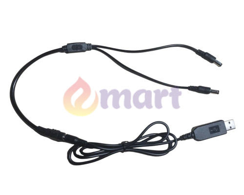 Кабель живлення для роутера від павербанку USB DC 2.1x5.5мм 12V підвищуючий на 2 виходи, 1м