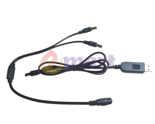 Кабель живлення для роутера від павербанку USB DC 2.1x5.5мм 12V підвищуючий на 2 виходи, 1м