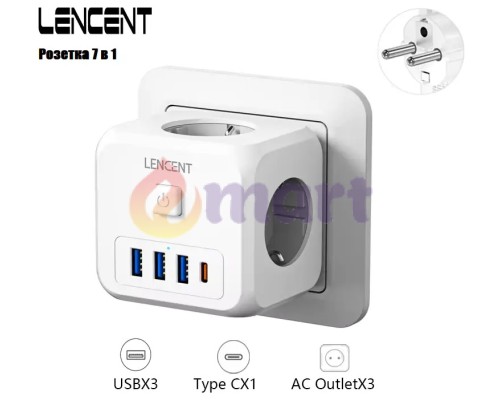 Зарядний пристрій для телефону Lencent трійник на 3 розетки з трьома USB і Type C 35 Вт розгалужувач мережі Зарядний пристрій для телефону Lencent трійник на 3 розетки з трьома USB і Type C 35 Вт розгалужувач мережі