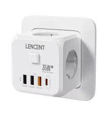 Зарядний пристрій для телефону Lencent трійник на 3 розетки з трьома USB і Type C 35 Вт розгалужувач мережі