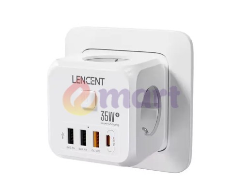 Зарядний пристрій для телефону Lencent трійник на 3 розетки з трьома USB і Type C 35 Вт розгалужувач мережі Зарядний пристрій для телефону Lencent трійник на 3 розетки з трьома USB і Type C 35 Вт розгалужувач мережі