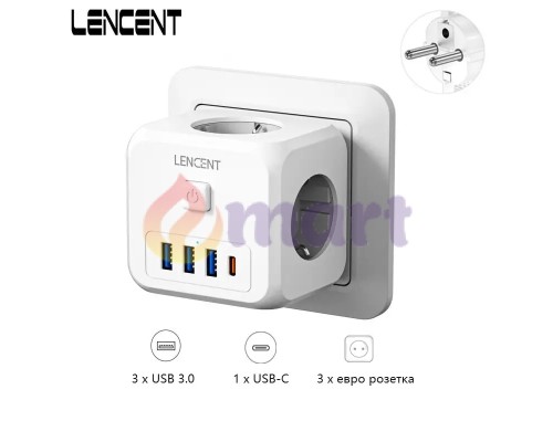Сітковий Фільтр Трійник 7в1 LENCENT із швидкою зарядкою 3 розетки/3 USB/1TYPE-C Сітковий Фільтр Трійник 7в1 LENCENT із швидкою зарядкою 3 розетки/3 USB/1TYPE-C