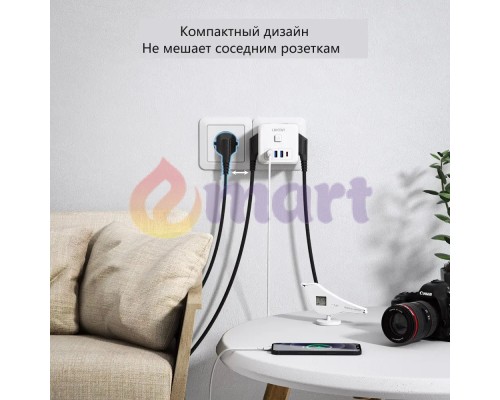 Сітковий Фільтр Трійник 7в1 LENCENT із швидкою зарядкою 3 розетки/3 USB/1TYPE-C Сітковий Фільтр Трійник 7в1 LENCENT із швидкою зарядкою 3 розетки/3 USB/1TYPE-C