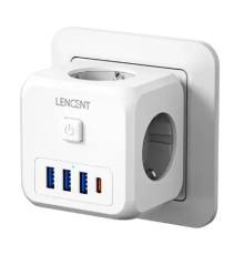 Сітковий Фільтр Трійник 7в1 LENCENT із швидкою зарядкою 3 розетки/3 USB/1TYPE-C 